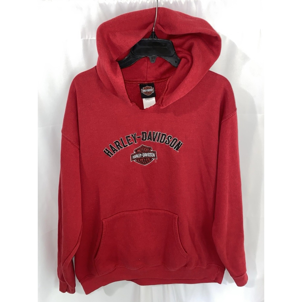 Harley-Davidson Motorcycle Mens Large Hoodie Hooded Sweatshirt Red Distressed